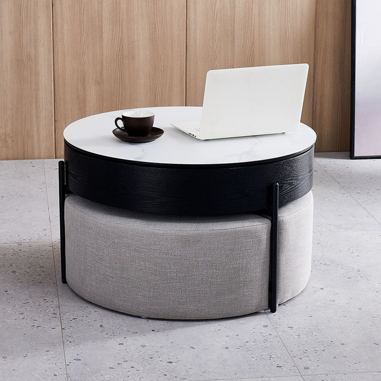 Latitude Run® Round LiftTop Coffee Table With Storage White & Black